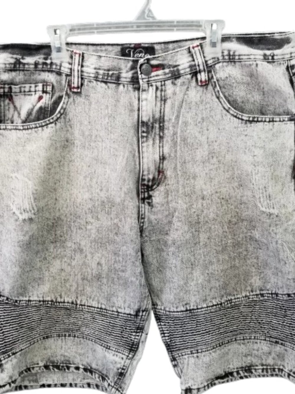 Veno Acid Wash 80's Shorts Black Cotton Bermuda Y2K Men's 42